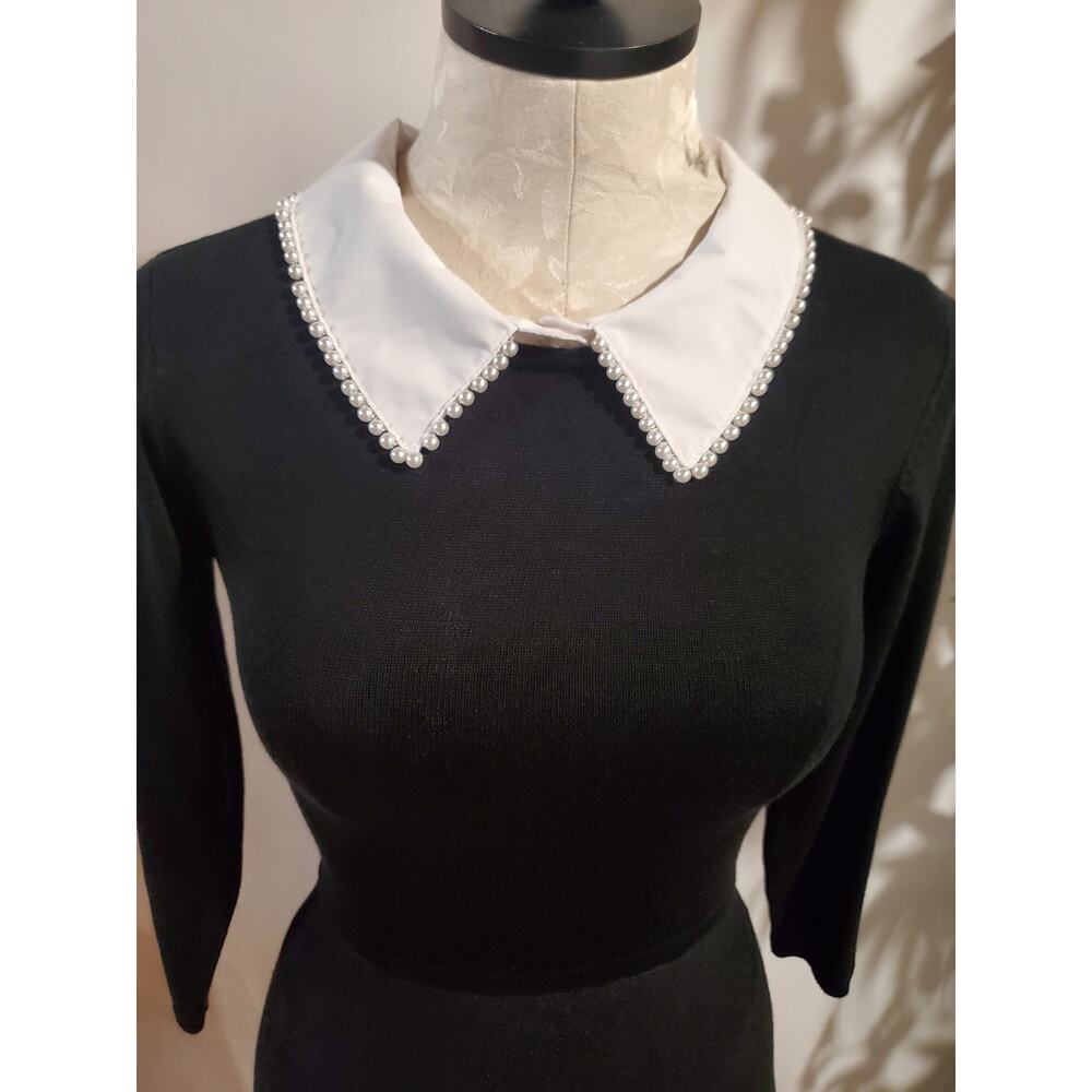 Vtg BCX Pearl Peter Pan Pearl Collar Knit Dress Sz XS Wednesday Addams Goth Y2K - Picture 3 of 12